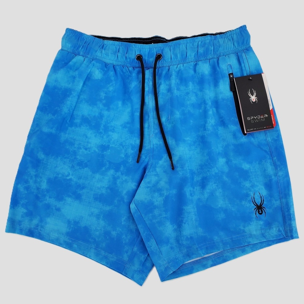 Spyder Swim Mens S Blue Tie Dye UV Protection Quick Dry Swim Trunks Mesh Lined